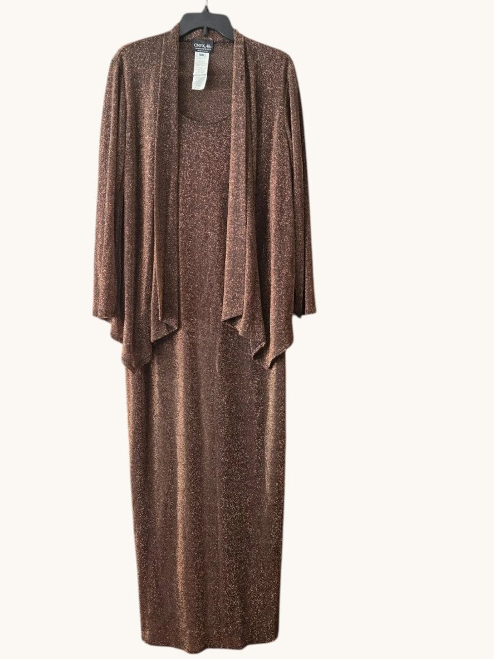 Vintage ONYX Nite by Wendye Chaitin Black/Bronze Metallic Sleeveless Maxi Dress
